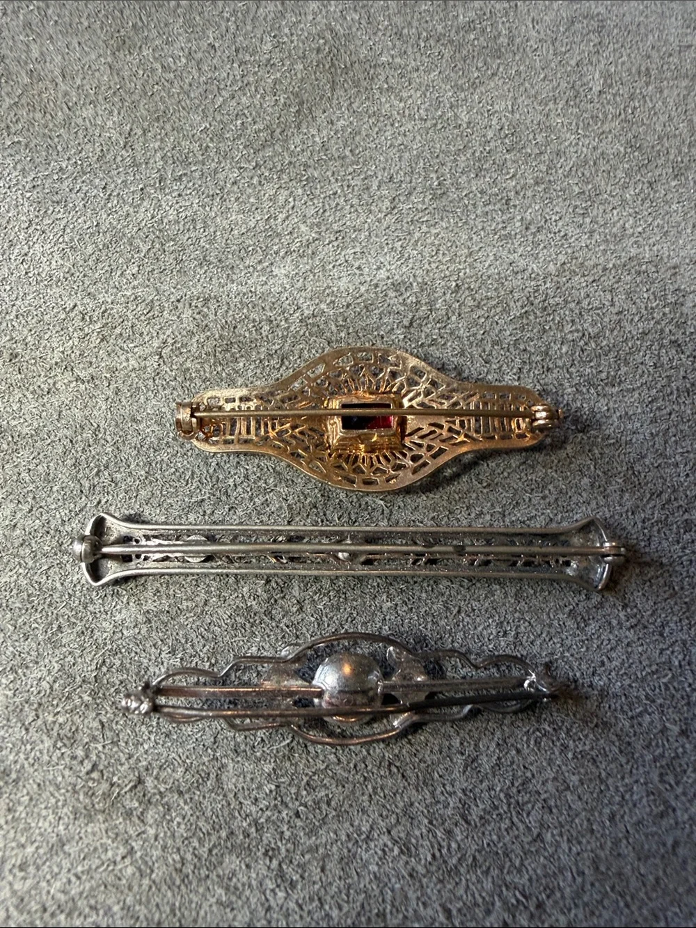 Trio of Vintage Art Deco Style Bar Brooches